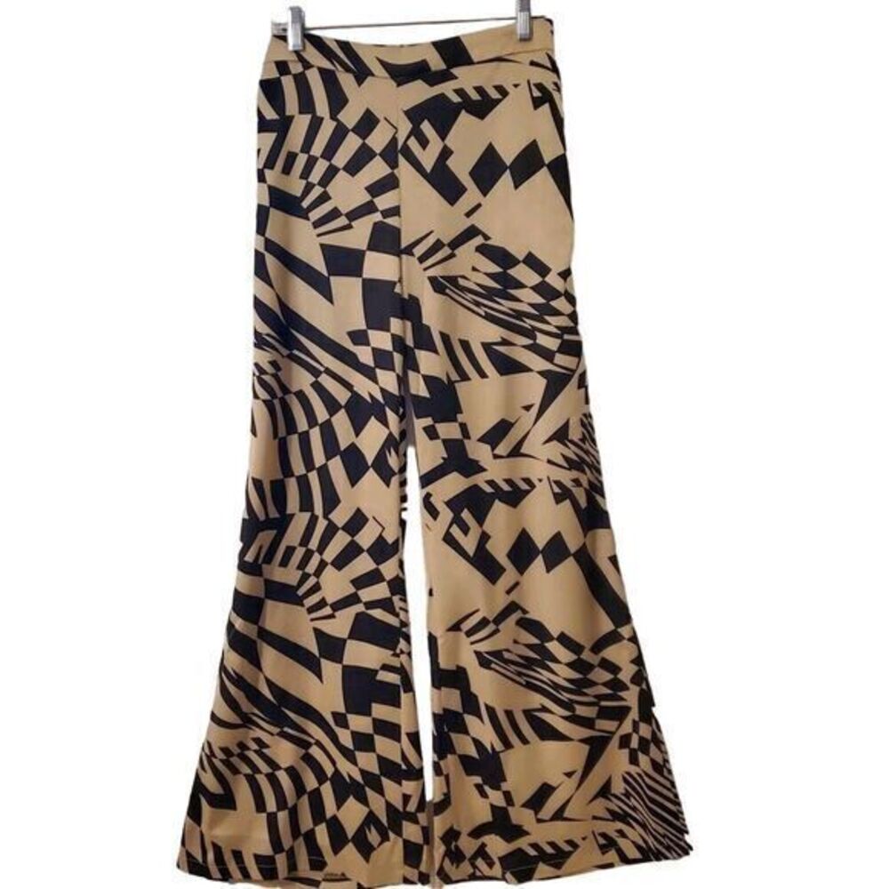 Rebels & Lovers Abstract Satin Wide Leg Pants Womens M Highrise Flowy Artsy Boho
